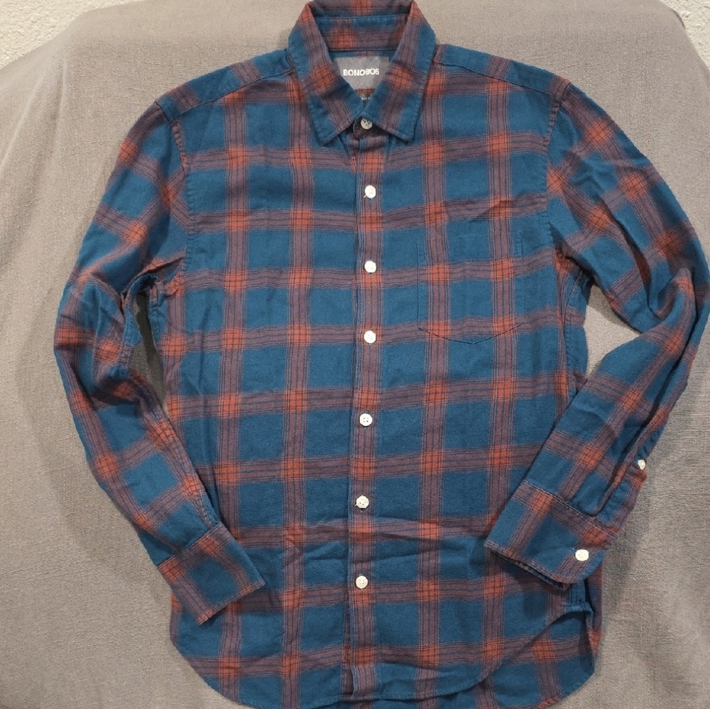 Bonobos Teal and Rust Plaid Long-Sleeve Button-Down Shirt